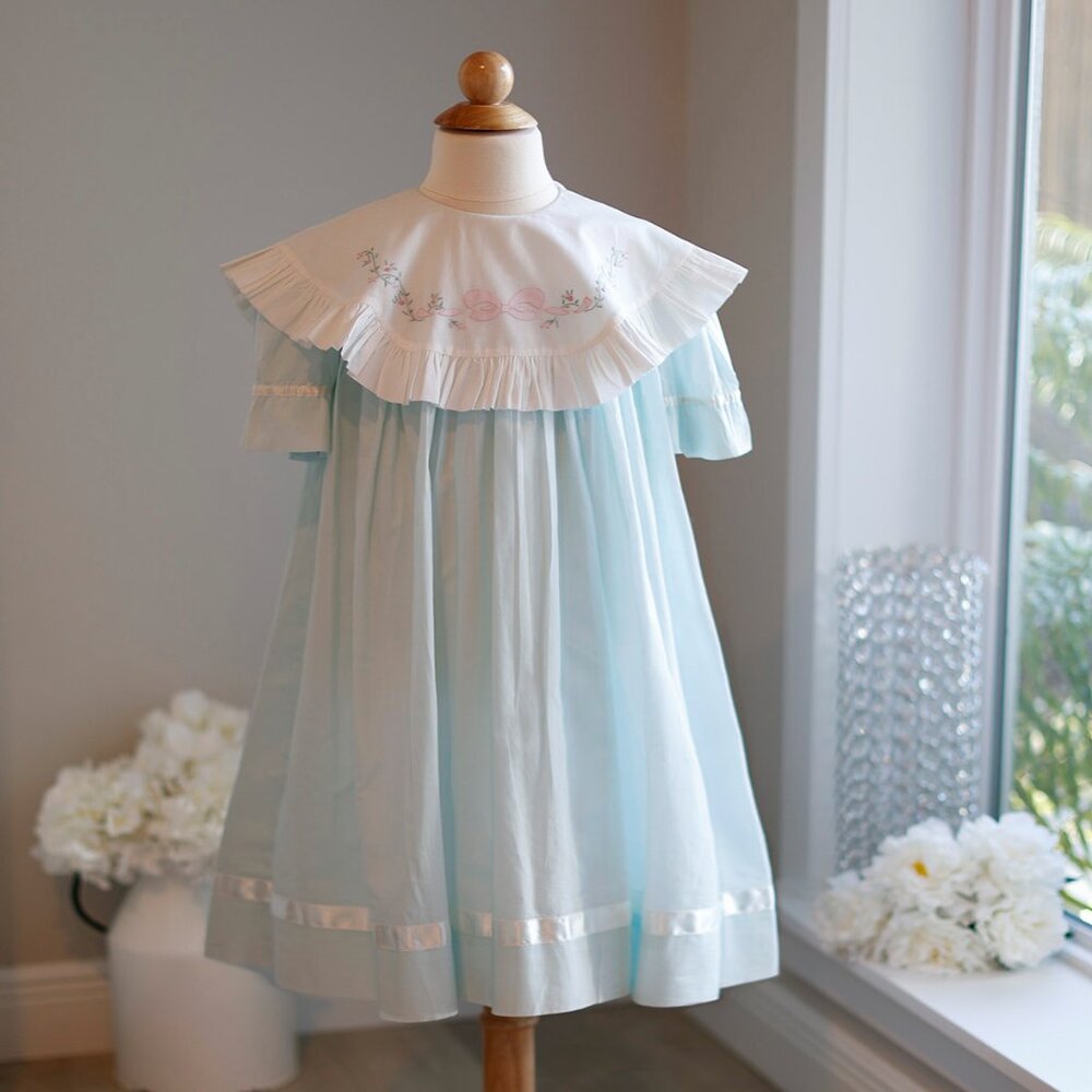 Strasburg Heirloom Aqua Float Dress Vintage Oversized Collar 18/24 Month NWT